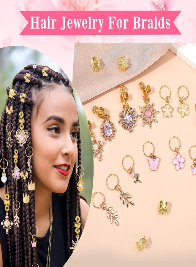 Nogeqi 36 Pcs Pink Crystal Hair Charms for Braids, Butterfly Hair Clips for Women,Pearl Rings for Braids Accessories,Multi Style Loc Jewelry for Women Fashion Styling - Image 2